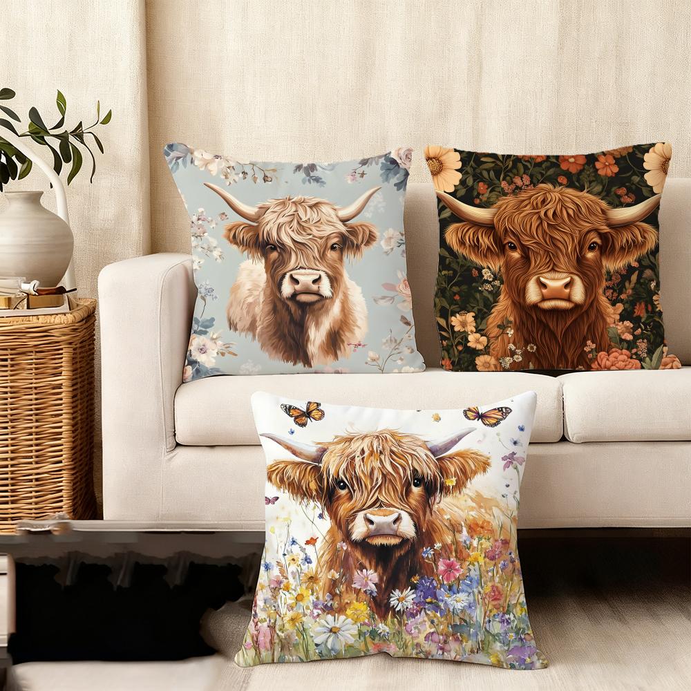 Mountain Cattle Fashion Cushion Cover Plush Fabric Soft DoubleSided Printed Sofa Warm Winter Home Child Gift Pillow Case