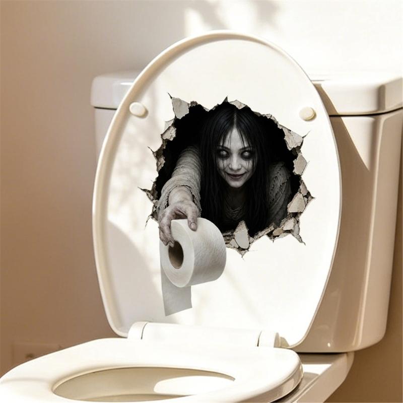 6-Piece Halloween Horror Toilet Stickers Bathroom Wall Decal Set, Water-Resistant PVC Characters for Smooth Toilet, Tile, and Other Flat Application