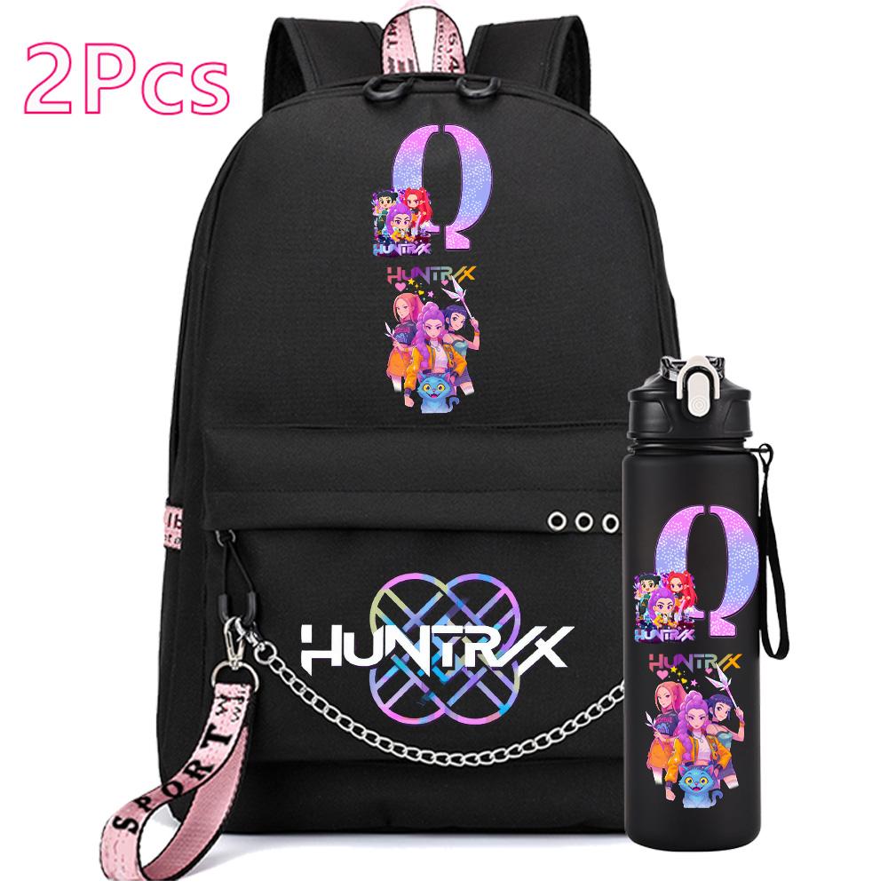 2 st/set Anime Engelsk Bokstav A-Z Tryckt Ryggsäck 750ml Vattenflaska för Student Flicka Pojke Bokväska Resväska Barnpresent