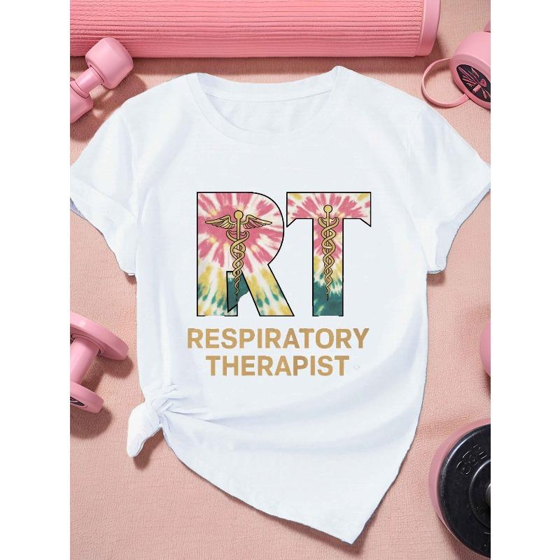 Women's Tie-Dye T-Shirt with Caduceus Stethoscope Design , Short Sleeve, Round Neck, Machine Washable - Casual & Sporty Tee in Vibrant Colors