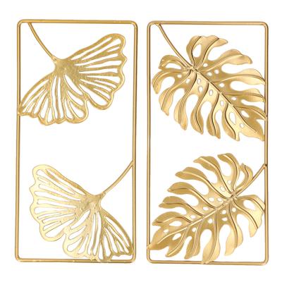 2 Stück Ginkgoblatt Wanddeko Starkes Metall Exquisite Farbe Weit verbreitet Goldene Wanddeko für Schlafzimmer