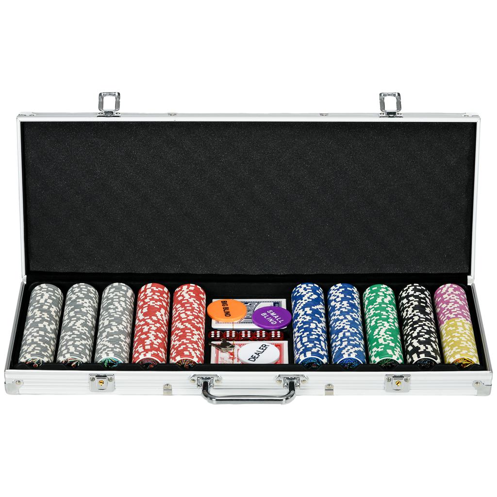 500-Piece Poker Chips Set, Poker Set with Mat, Chips, Two Card Decks, Dealer, Five Dices