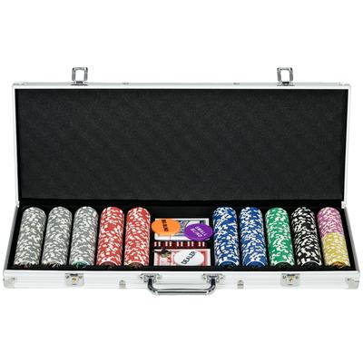 500-Piece Poker Chips Set, Poker Set with Mat, Chips, Two Card Decks, Dealer, Five Dices