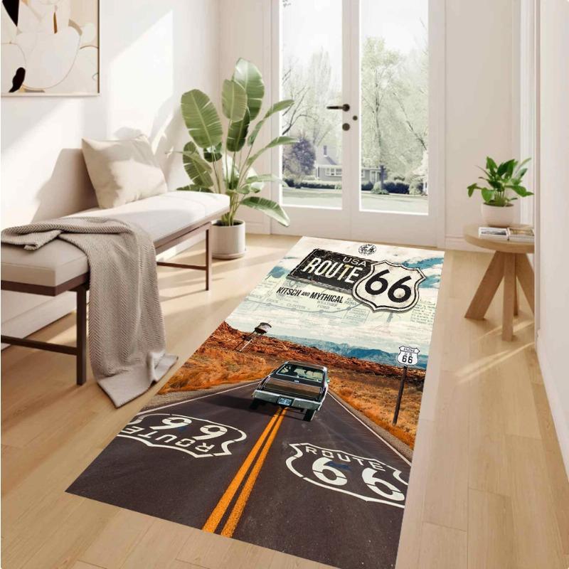 1pc Route 66 Runner Rug Long Carpet Hallway Rug Kitchen Carpet Hotel Floor Mat Bedroom Carpet Home Decor Living Room Carpet