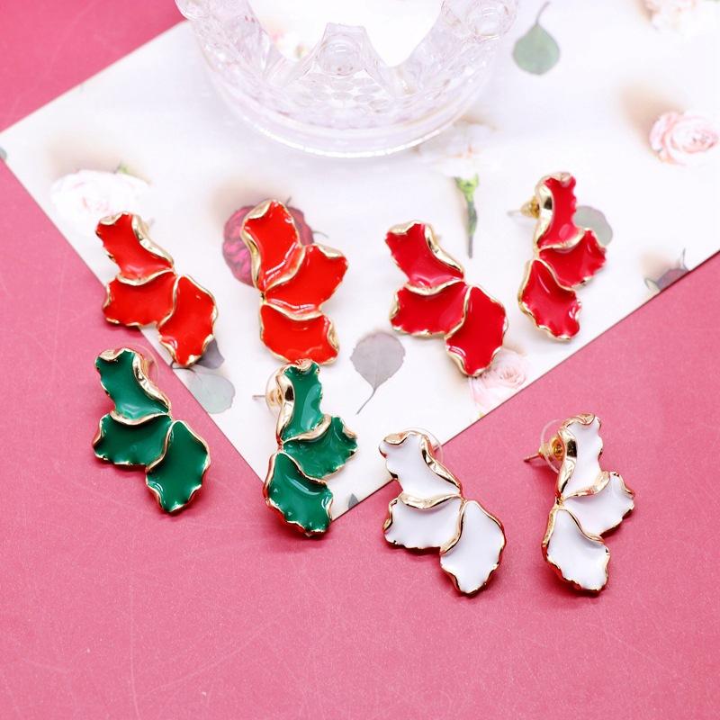 New Red Green Glaze Geometric Dangle Earrings for Girls White Enamel Women's Unusual Earrings Irregular New Year Earrings