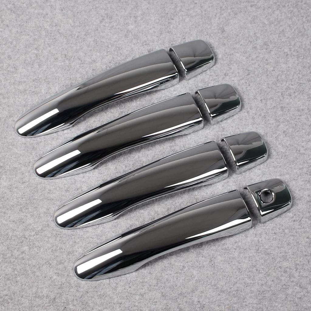RUIQ Exterior Door Handle Covers for Nissan Kicks Full Chrome Plated Smart Key Entry Button P15, Coverage, (No Hole)