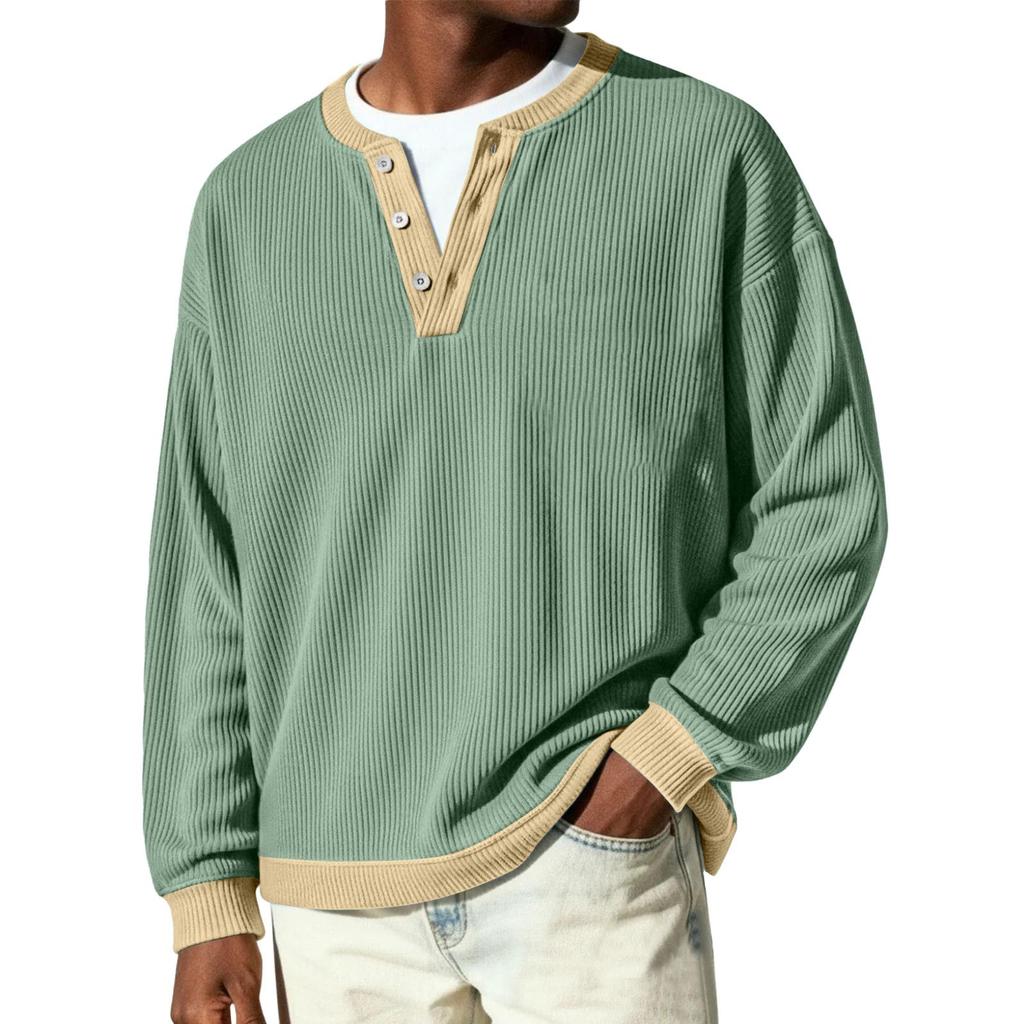 Men's Button-Down Collar Long-Sleeve Ribbed Knit Pullover