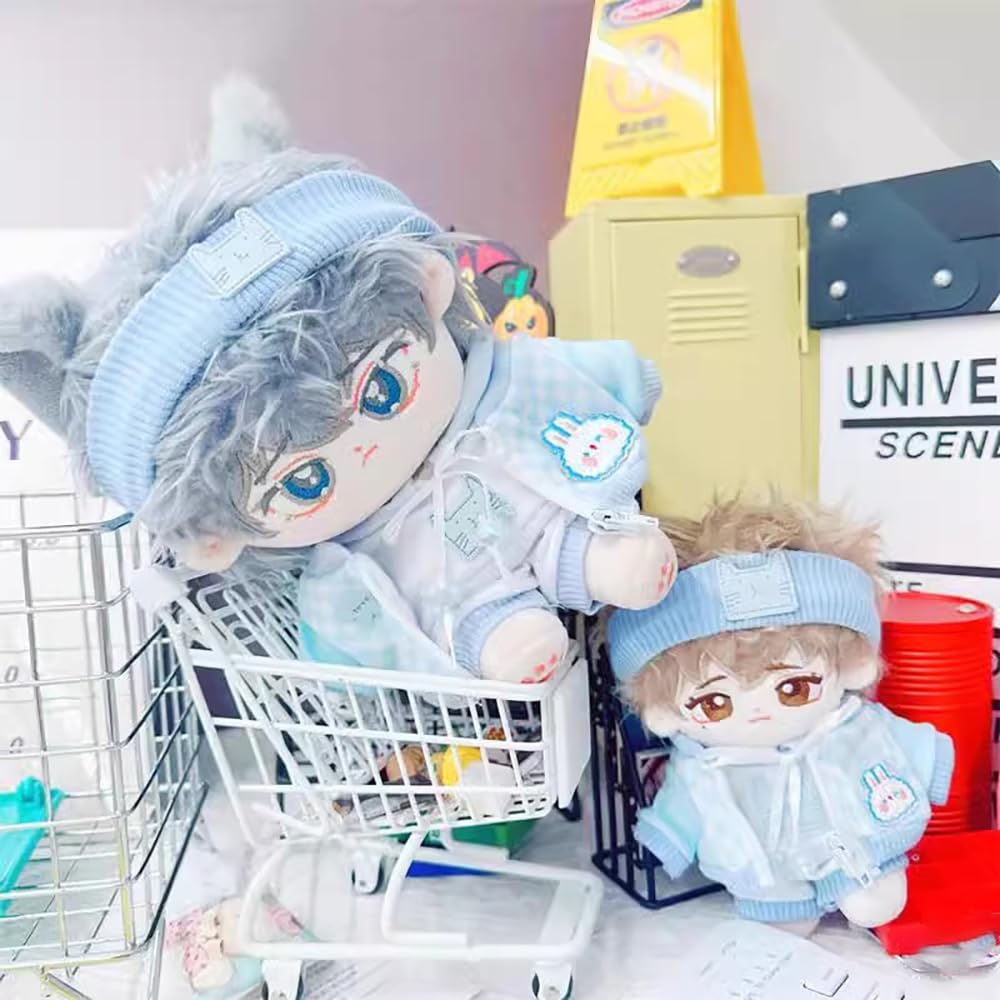 Niannyyhouse 10cm~15cm 20cm 40cm Plüschpuppenkleidung Stirnband Kapuzenpullover Mantel Hose Baumwollpuppe Anziehzubehör (Hellblau 10cm~15cm)