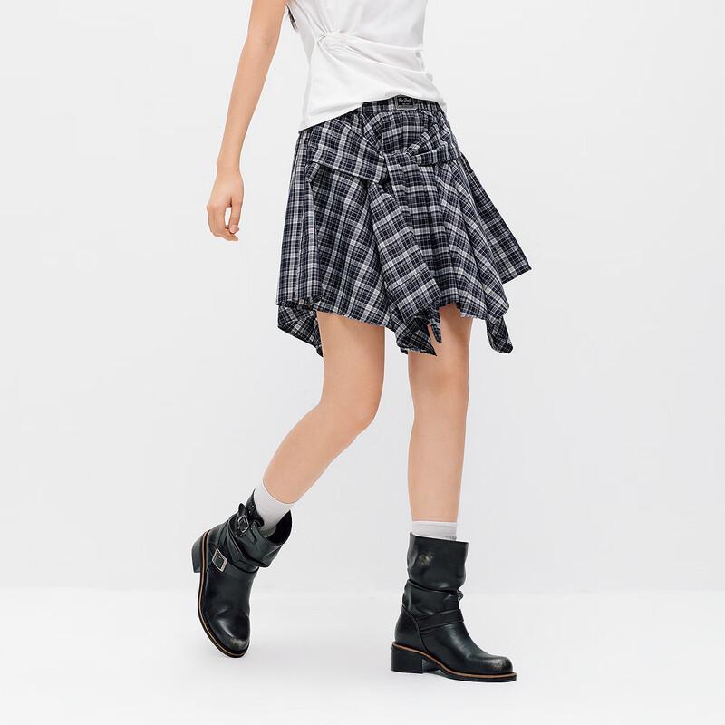 Semir Women's Plaid Asymmetric Tie-Waist Short Skirt