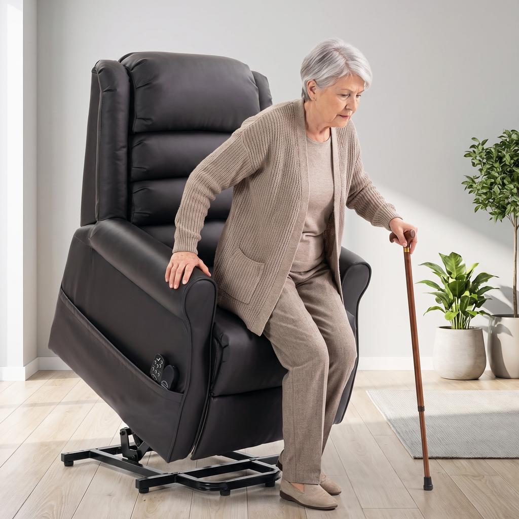 Electric Lift Chair with Vibration Massage and Heat Function, Senior Chair Made of Brown PU Leather