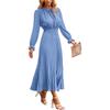 Women's Summer Fashion Loose V-Neck Long Sleeve Tie Solid Color Dresses