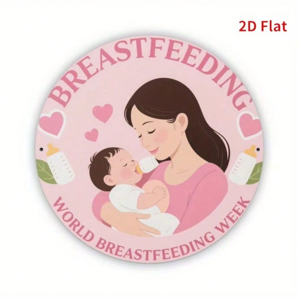 World Breastfeeding Week Mother and Child Metal Wall Art Pink Floral Heart Nursery Decor 20x20