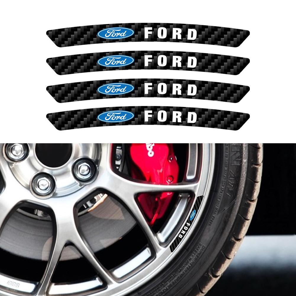 4PCS Carbon Fiber Vinyl Car Wheel Rim Hub Sticker Auto Refit Center Cover For Ford 2 Shelby Fiesta Fusion Explorer Escape Mondeo