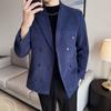Men's Peak Lapel Blazer Corduroy Double Breasted for Wedding Formal Wear Jacket