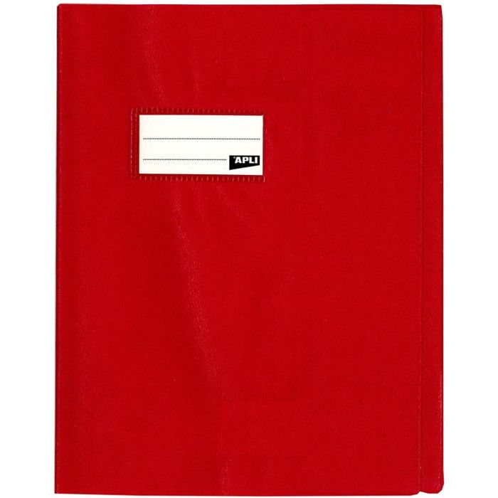 Protège-cahier PVC 19/100ème - APLI - 17 x 22 cm - Rouge - Grain cuir - Porte-étiquette