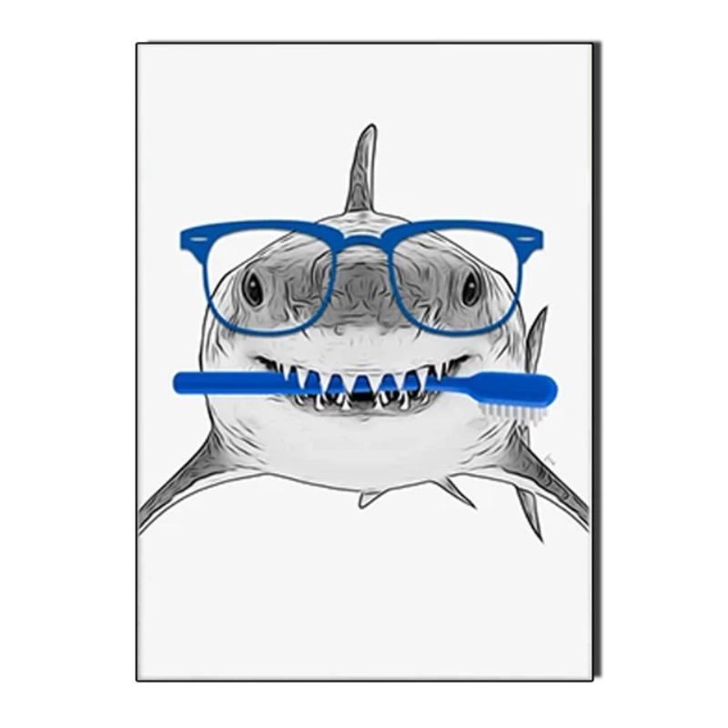 Raccoon Shark Giraffe Parrot Lion Brushing Teeth Canvas Painting Bathroom Wall Art Poster Toilet Decor Shower Room Decoration