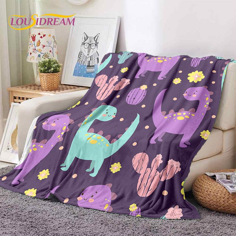 3D Uroczy Dino Kreskówkowy Dinozaur Kosmos Dzieci Miękki Flanelowy Koc na Łóżko Sypialnię Sofę Piknik, Koc do Rzucania na Zewnątrz Rekreacja