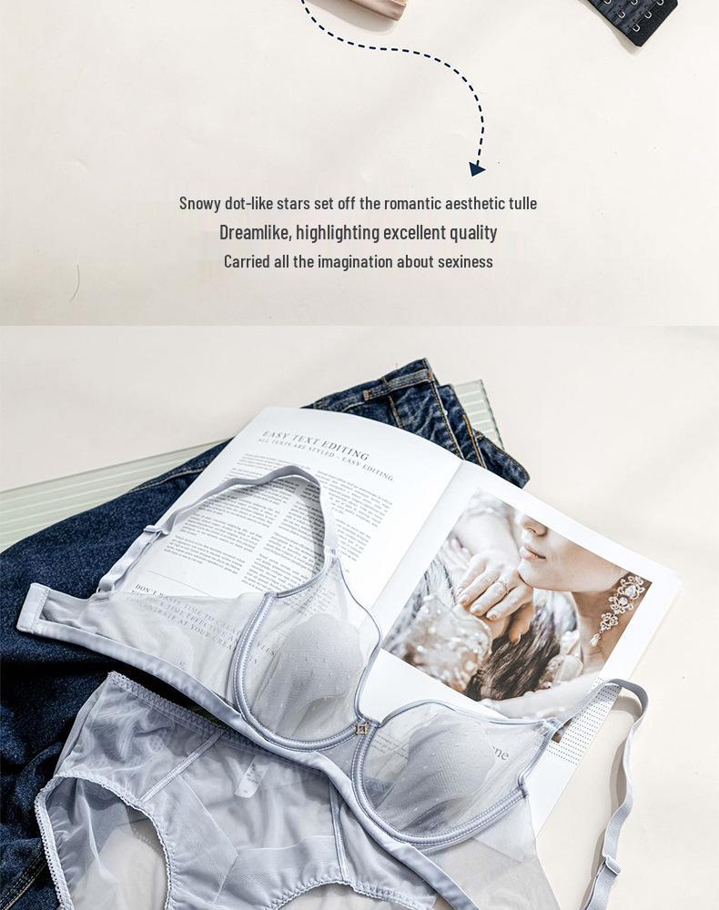 Women's Sexy Mesh Breathable Underwear: Super Thin, Rabbit Ear Design, Anti-Protrusion, Soft Underwire Bra for a Smaller Chest Look.