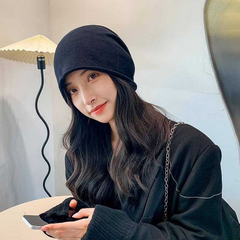 Autumn and Winter Knitted Hat Season Pile Hat Japanese Style Black Versatile Wool Big Head Circumference Baotou Confinement Cold Hat Men's Trend