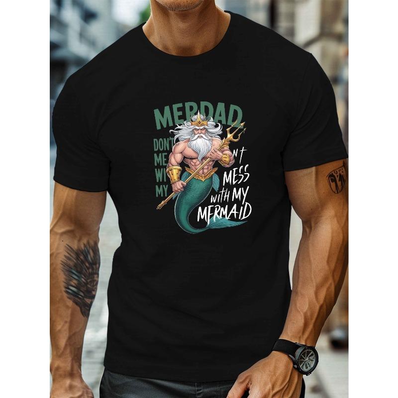 Oceanic Charm, Big & Tall Men's Summer T-Shirt with Mermaid Graphic - Casual Short Sleeve Tee, Machine Washable, PLUS SIZE
