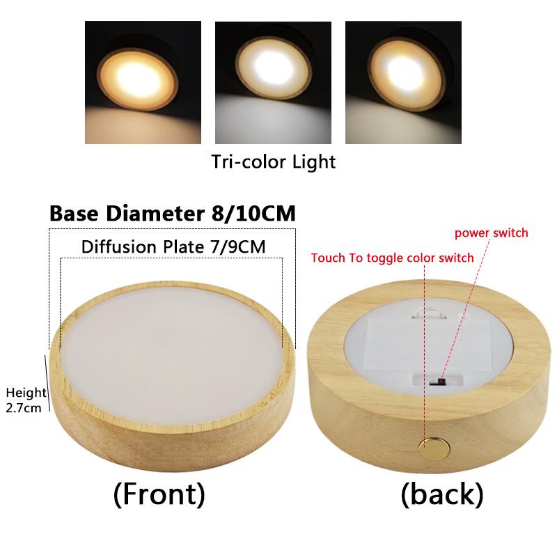 Round Diffusion Plate LED Light Base Battery-Powered Wooden Night Light; Cocktail Glass Coaster USB Mood Crystal Lamp Base Light
