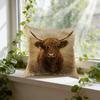 Square Decorative Pillow Beige Highland Cow Print For Living Room Bedroom Window Seat