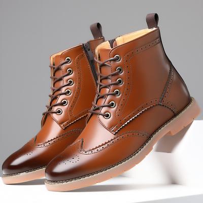 Zapatos de Cuero de Caña Alta para Hombre Business Casual Grabados Brogue Botas Martin Talla Grande Botas de Cuero Deportivas para Exterior