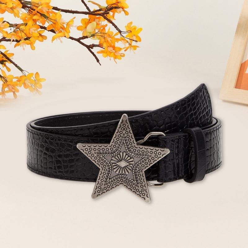 Engraved Waist Belt Punk Chain for Cowboy Cowgirl Carved Star Buckle Retro Star Buckle Waist Chain Belt