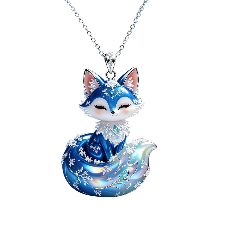 Nine Tailed Fox Enamel Pendant Necklace 1Pcs Exquisite Cartoon Animal Design Fashion Jewelry for Graduation Gift for Girls