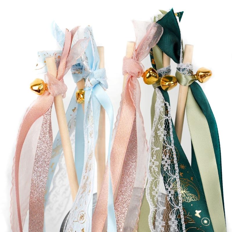 Wedding Ribbon Stick with Bells Party Streamers Fairys Stick Wand Ribbon Tassels Wands Holiday Celebration Supplies