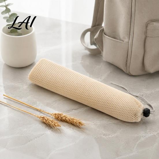 Reusable Straw Carrying Case Mesh Cutlery Drawstring Bag for Straws And Chopsticks Portable Breathable Polyester Lightweight Sleeve Camping