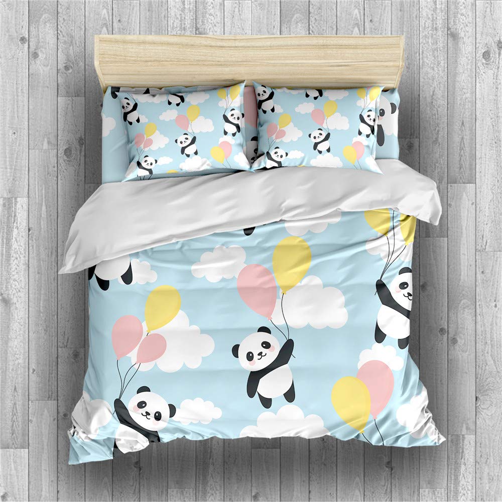 Watercolor Duvet Cover Hand Painted Style Floating Hot Air Balloons Clouds Print Decorative Bedding Set Blue Pink Coral Children