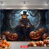 [2D Flat] 1 piece spine-tingling Halloween Badrop Banner featuring a pumpkin-headed scarecrow design.zyc