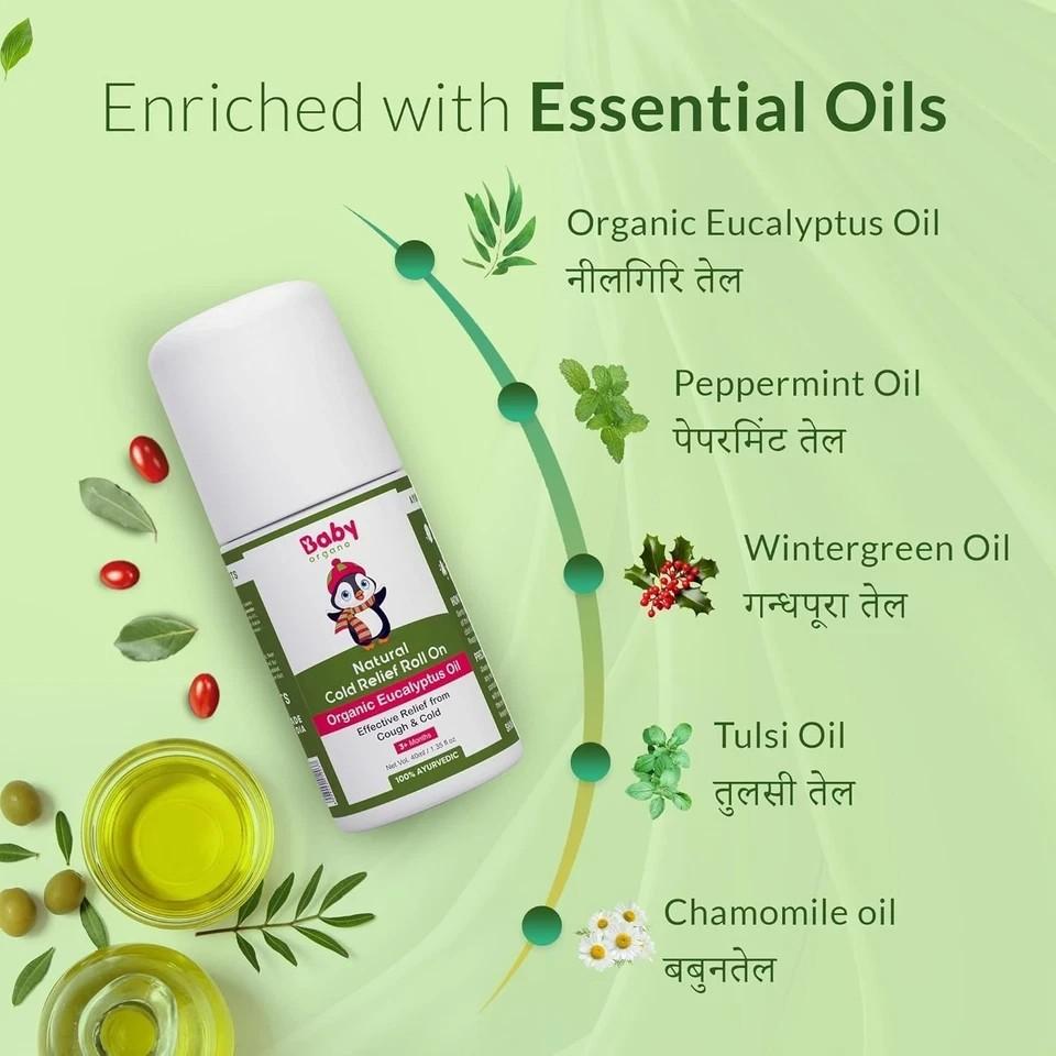 BabyOrgano Natural Cold & Cough Relief Roll On Organic Eucalyptus Oil 40ml