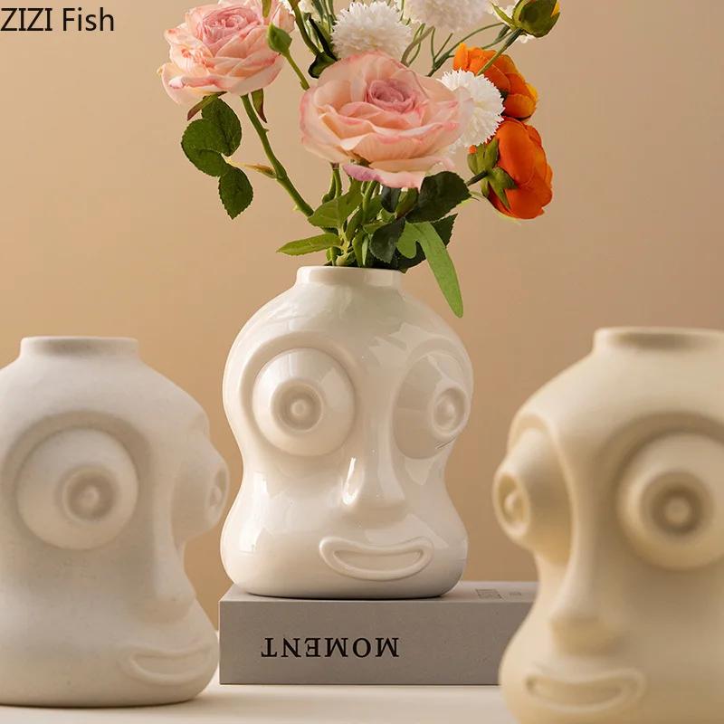 Creative Big Eyes Figures Ceramic Vase Plant Pots Table Decoration Flowers Arrangement Creative Floral Vase Room Aesthetic Decor