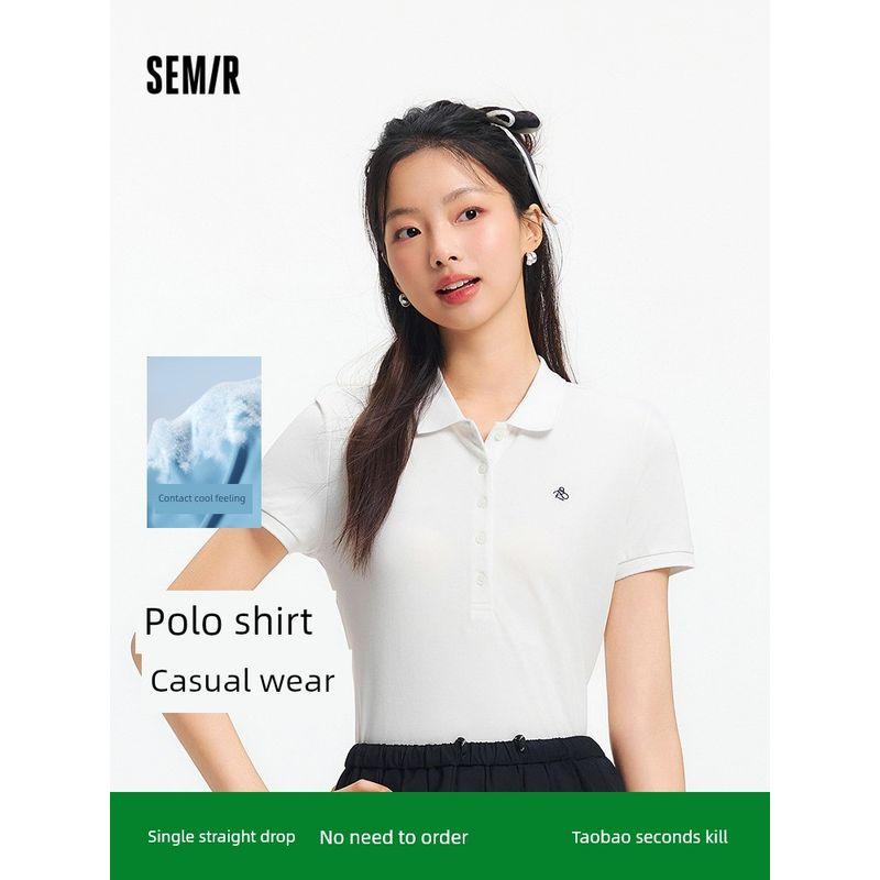 

Senma Polo Shirt for Women Chic Cool Antibacterial Slim-Fitting Simple Wind 2025 Summer New Arrival Embroidered Pullover Casual Pink A61352 170/92A/XL