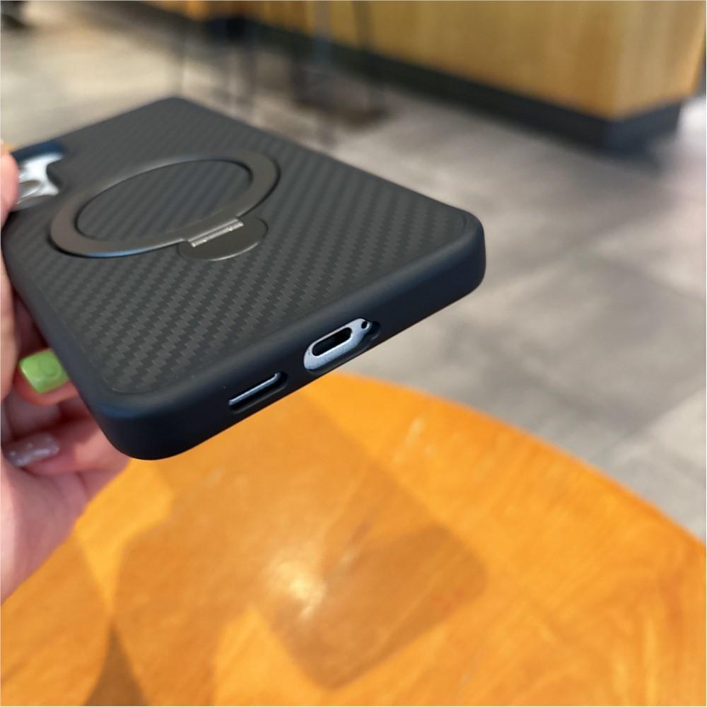 Carbon Fibre Pattern Magnetic Phone Case For Samsung Galaxy S25 S24 Plus Ultra High-Quality Frosted Cover With Ring Holder Stand