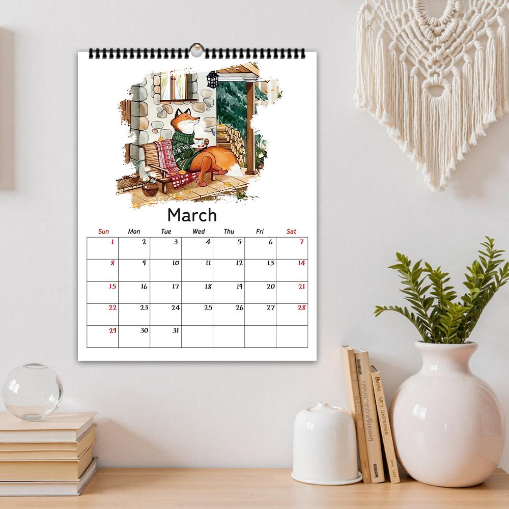 1pc 2026 Hand-Drawn Animal Calendar, Peter Rabbit & Fox Designs, 12 Unique Patterns, Wall-Mounted Monthly Planner, Perfect Gift