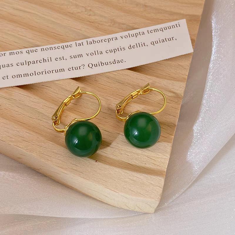 2024 Retro Emerald Bead Earrings: New Chinese Style High-End Luxury Studs for Women зелёный