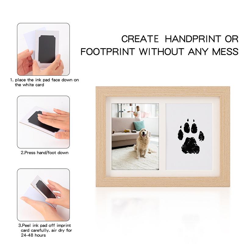 Wooden Paw Print Photo Frame, Handmade Safe Ink Pad, Dog Paw Printed Gift Kit, Commemorative Gifts