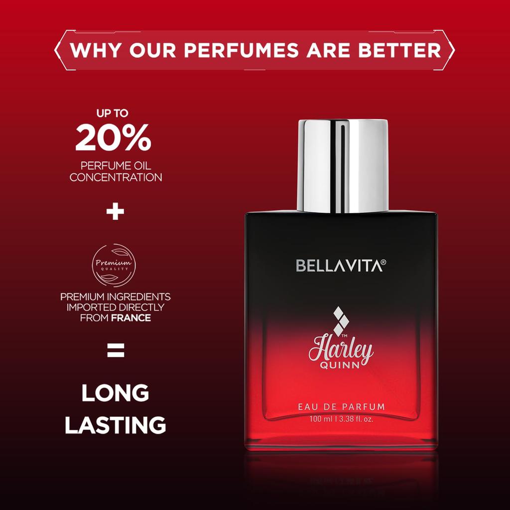 HARLEY QUINN | Long Lasting EDP 100ml Perfume for Woman | Red Fruits, Jasmine and Patchouli | Premium Fragrance for Women
