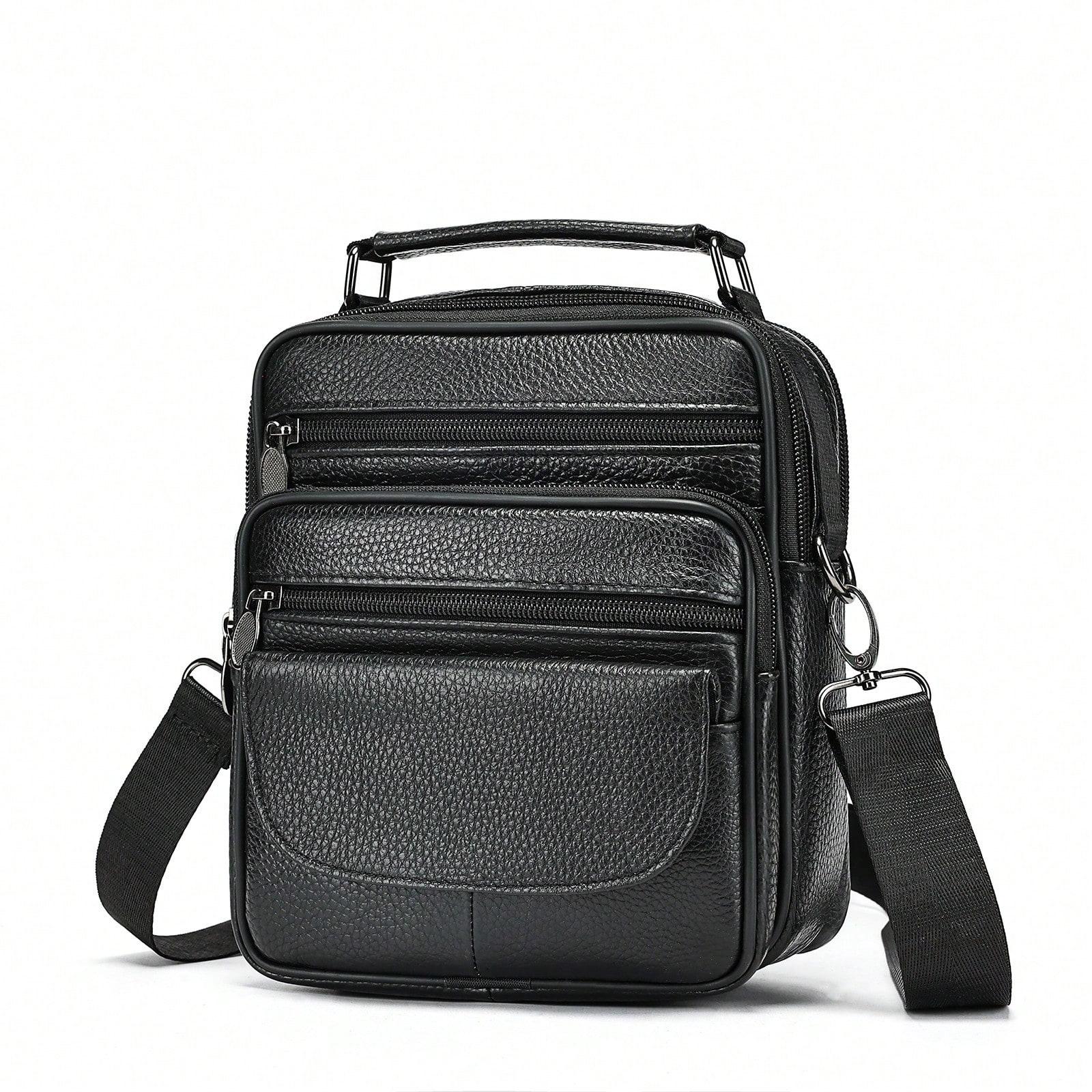 Sac bandoulière en cuir pour homme pour voyage décontracté, petit sac à bandoulière haut de gamme en cuir, sac à bandoulière simple Black multicolore