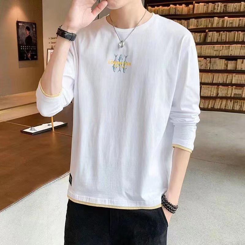 Odbavení: Pánské volné bavlněné tričko s dlouhým rukávem, kulatým výstřihem, ideální na jaro/podzim.