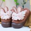 New Pink Bunny Ears Platform Slipper Women'S Chunky Clogs Shoes Home Lolita Slippers Woman Warm Plush House Shoes Rabbit Sliper