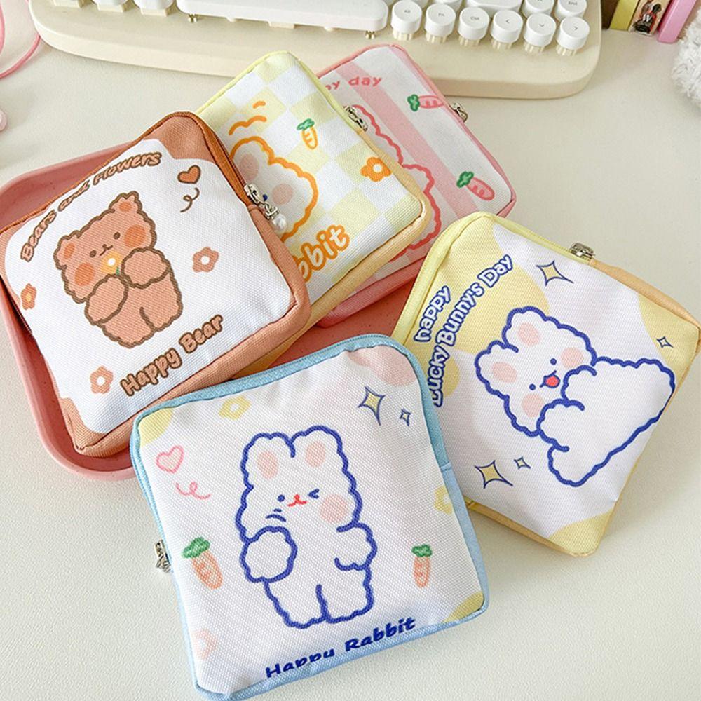 

Makeup Organizer Sanitary Mat Bag Cartoon Bear Rabbit Change Purse Tamper-Proof Storage Bag Girls Yellow star rabbit