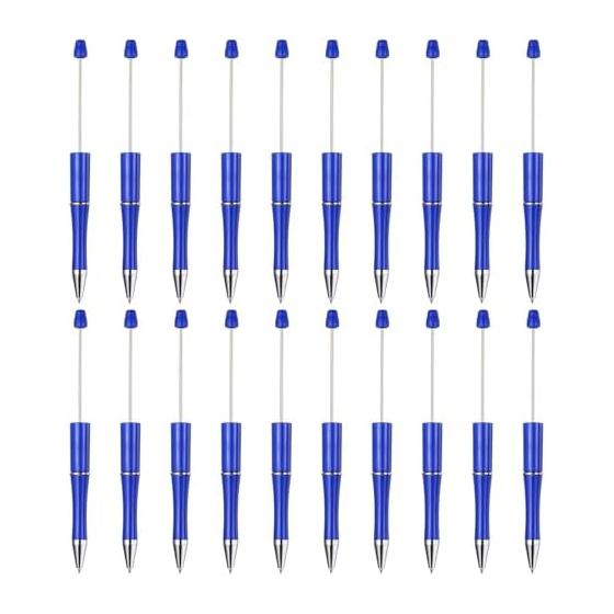 PATIKIL 20 Pcs Beadable Pens Black Ink Plastic DIY Ballpoint Pens for Teachers Office Handmade Craft Party Decoration Fluorescent Blue