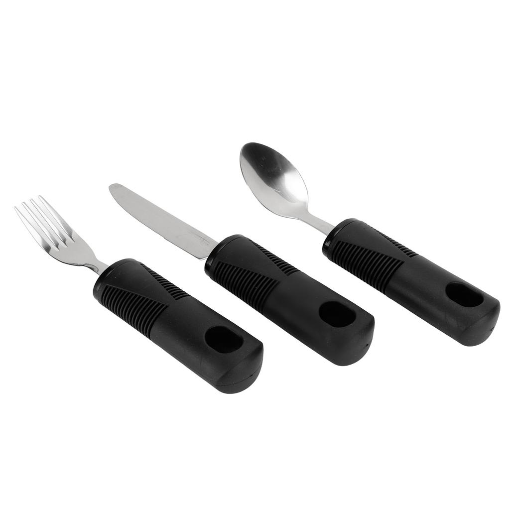3pcs Household Utensils Stainless Steel Wide Rubber Handle Spoon Fork Set Utensils