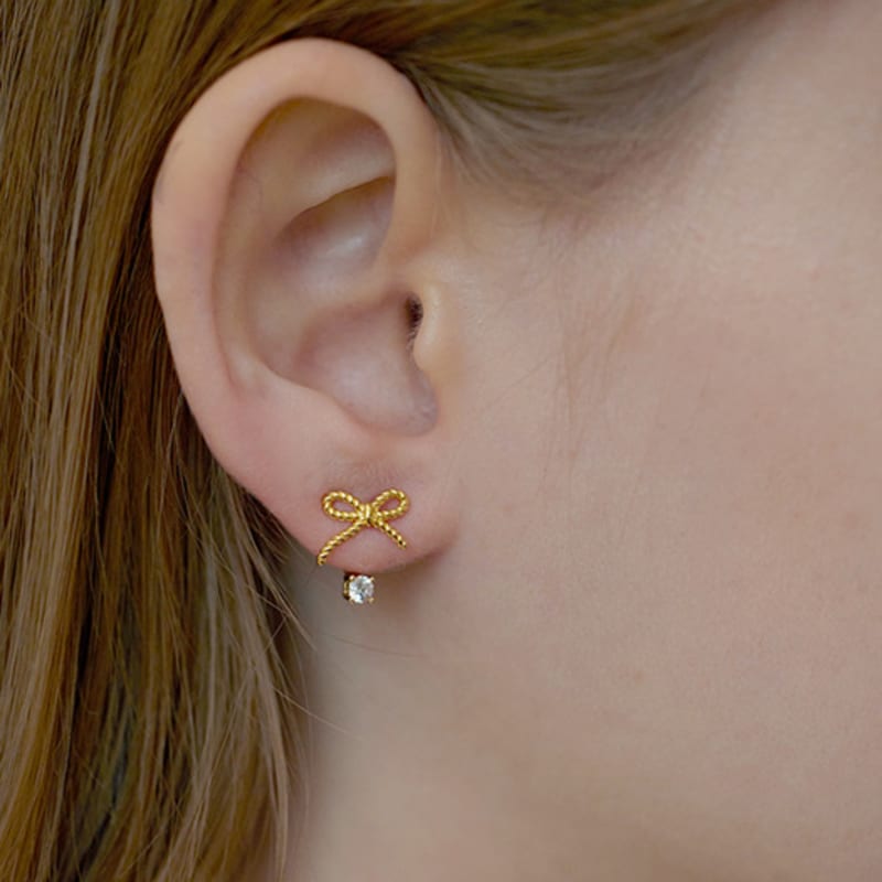 Lewe Dot ribbon two-way earring (Silver/Gold)