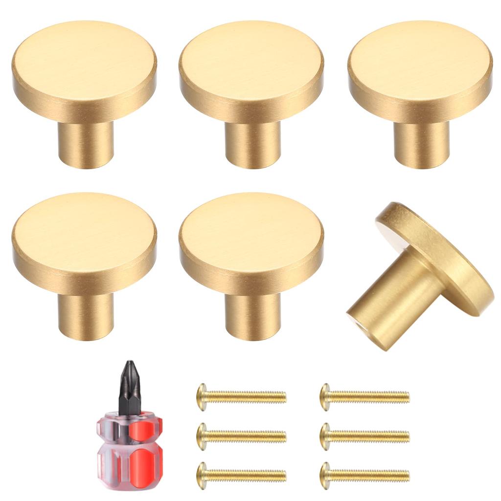 Round Cabinet Knobs, Gold Brass Drawer Knobs, Door Kitchen  Stainless Steel Single Hole Handle with Screws