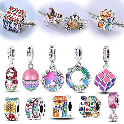 Fit Original Bracelet Charms Diy Copper Colorful Cat Tree Dragon Charm Beads Magic Cube Jewelry Gift